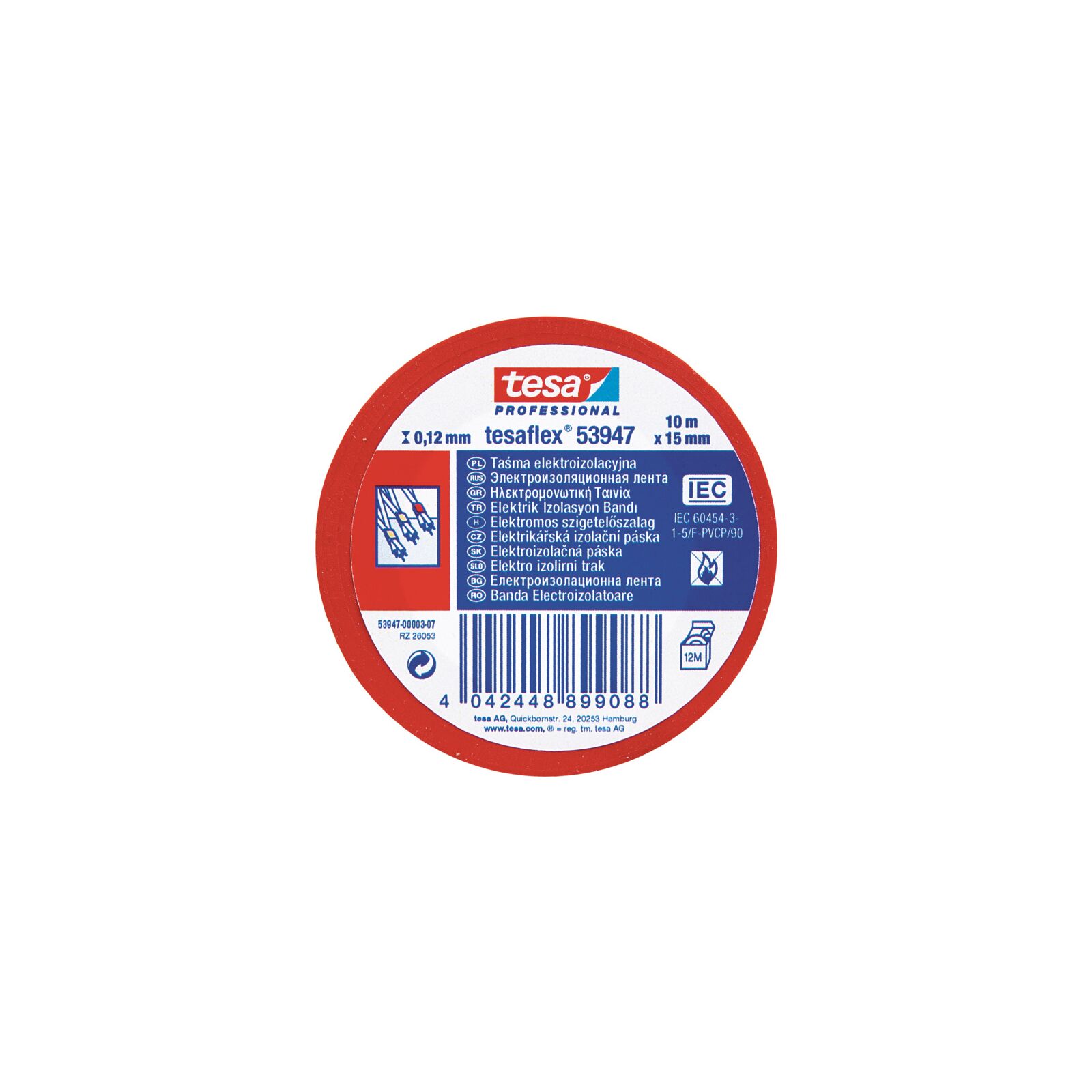 PVC Electrical Insulating Tape 20 m, 19 mm, Red | Tesa