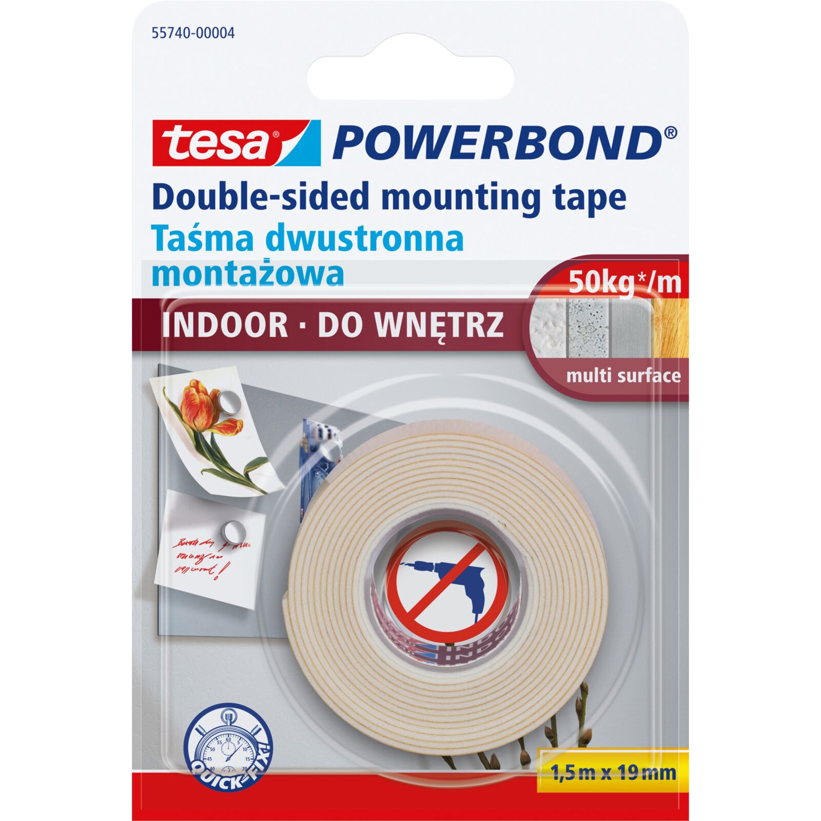 Maskeringstejp, målartejp POWERBOND för interiör 1, 5m:19 mm, Tesa