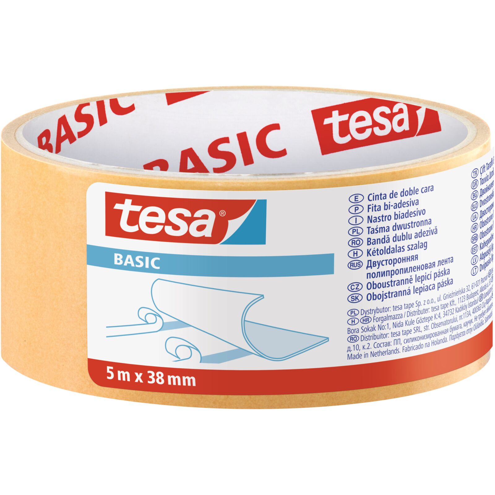 Dubbelhäftande tejp Basic 5 m x 38 mm | Tesa