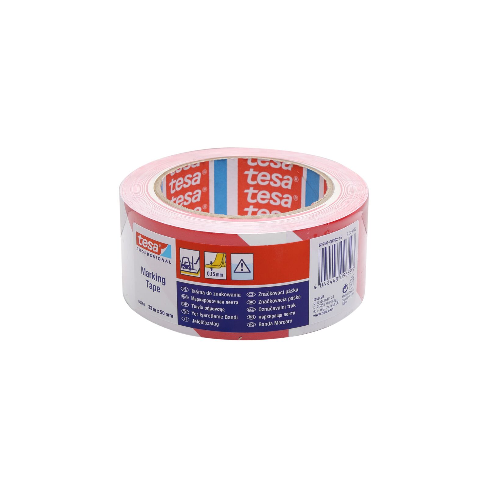 Varningstejp PVC 50 mm x 33 m, vit och röd | Tesa