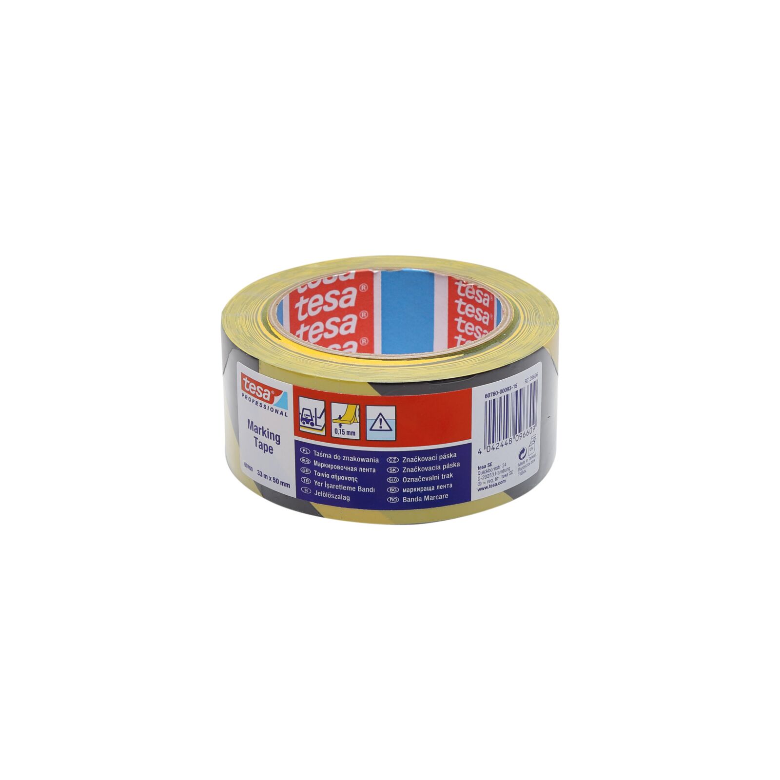 Varningstejp PVC 33 m, 50 mm, svart/gul | Tesa