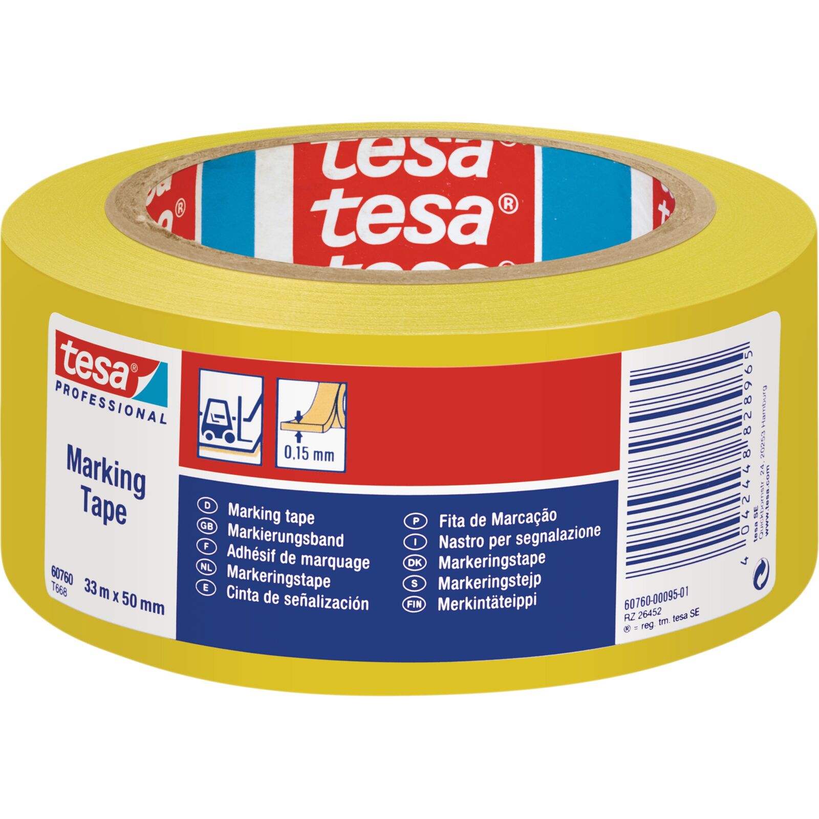 PVC warning tape 33 m x 50 mm, yellow | Tesa