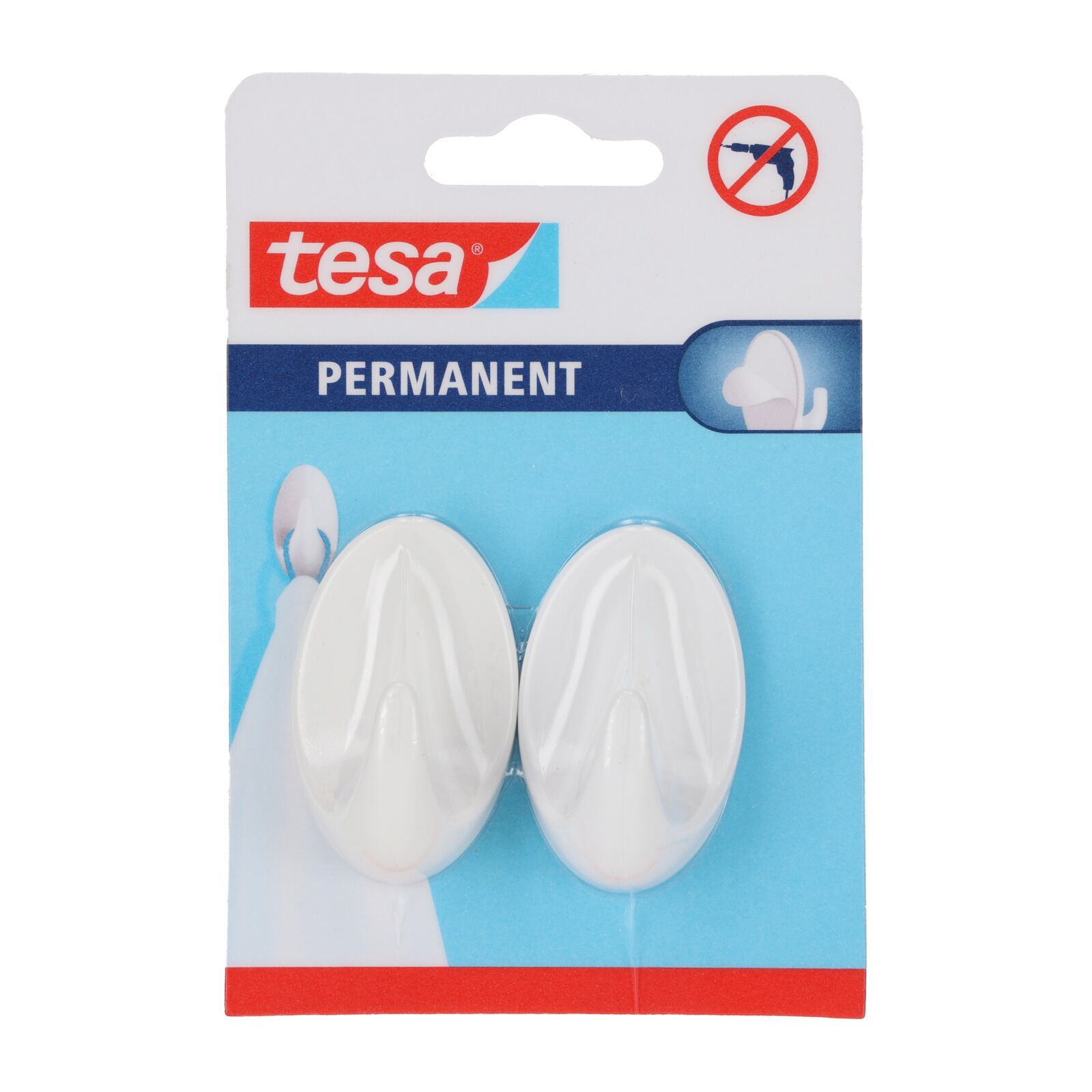 Self-adhesive hooks L, oval, white, 2 pcs | Tesa