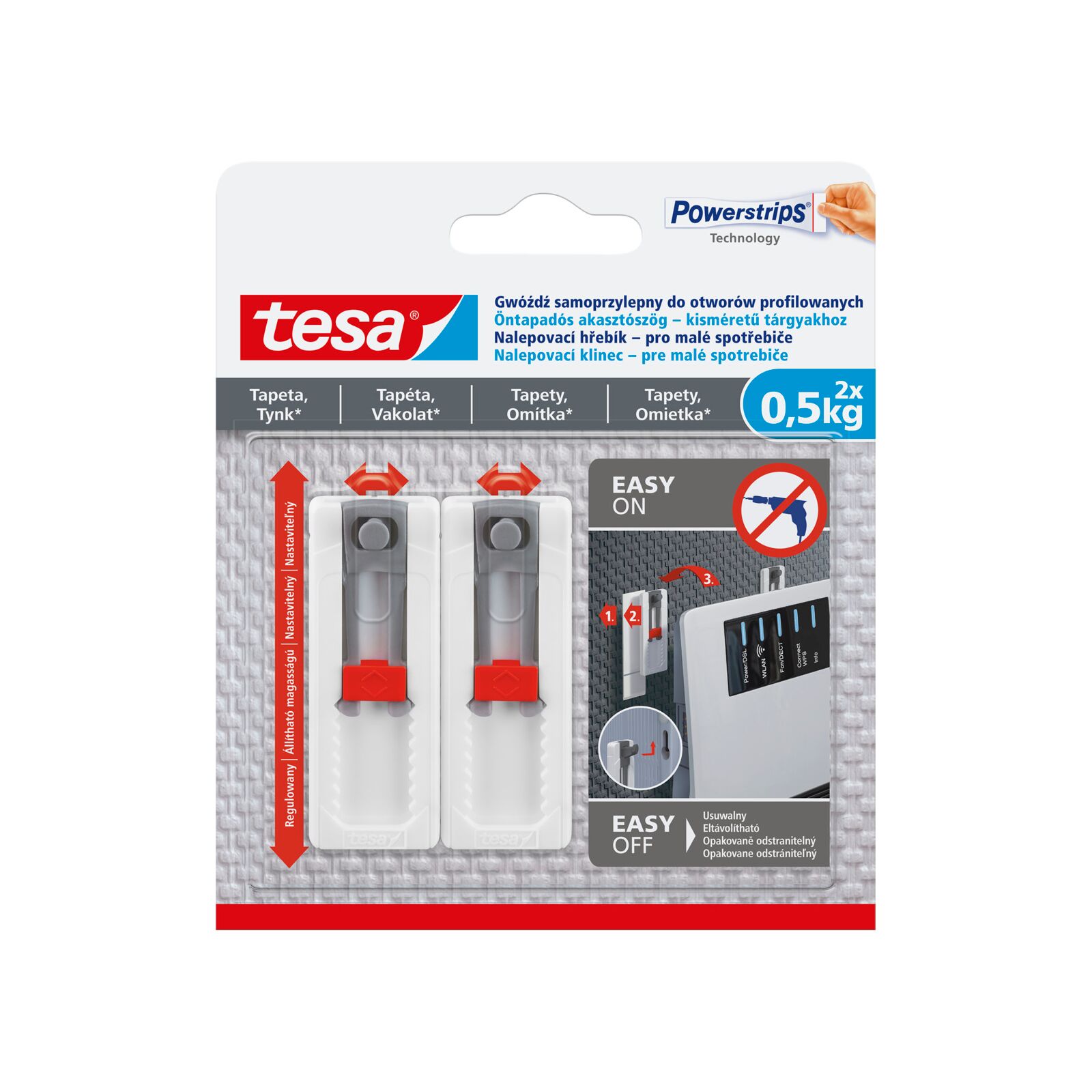 Adhesive nail, adjustable, set of 2 | Tesa
