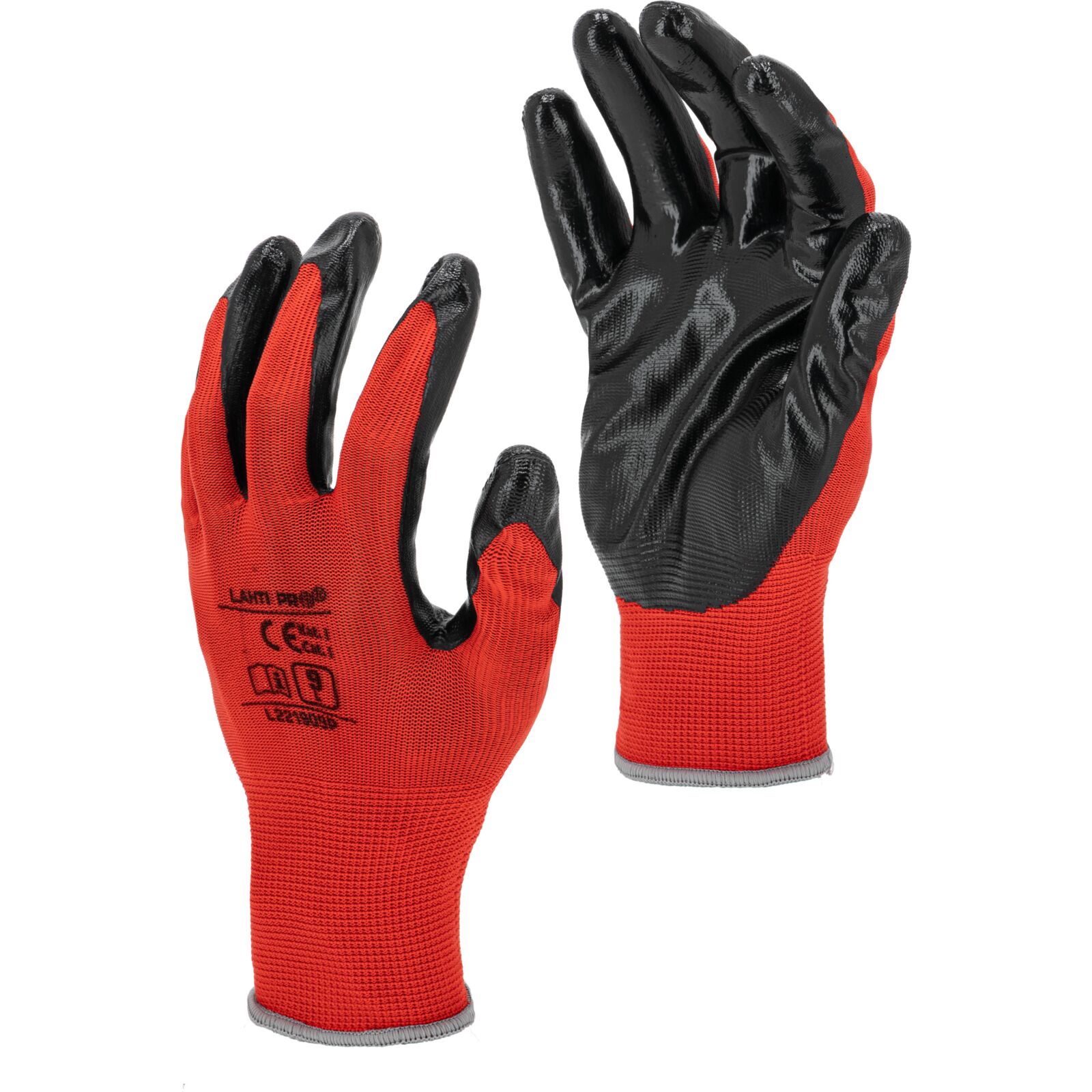 Nitrile-coated gloves red-black, 12 pairs