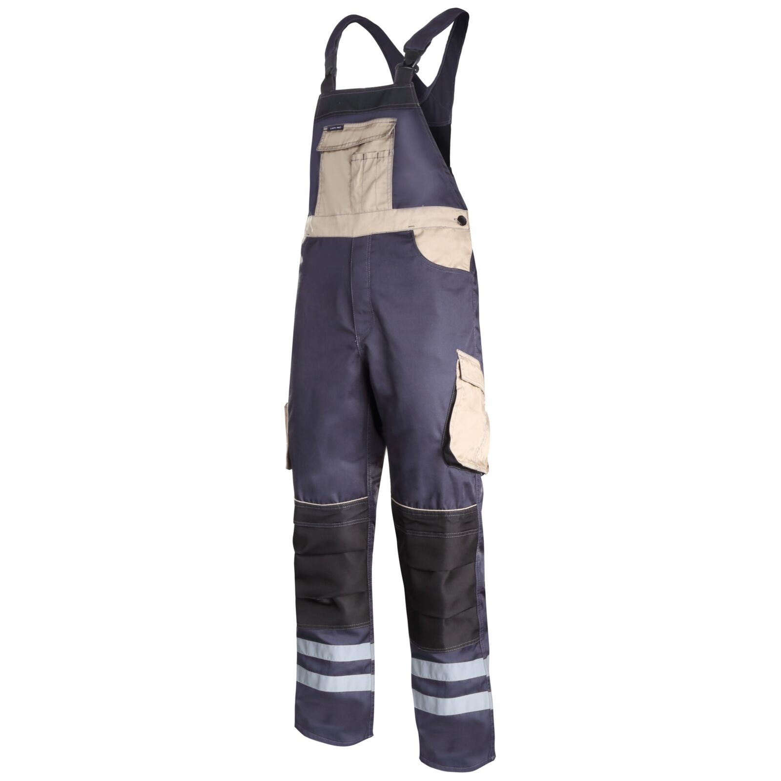 Hängselbyxor med reflexband, grå-svart-beige, S