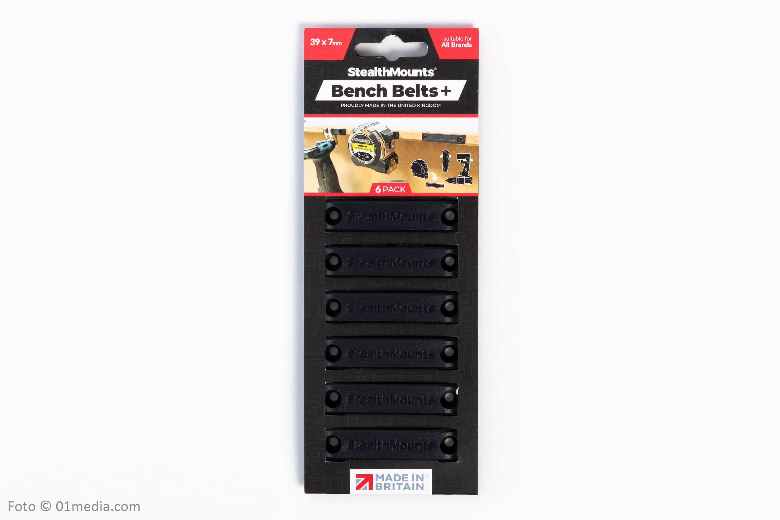 StealthMounts Bench Belt Plus universal holder 6 pack in black ABS