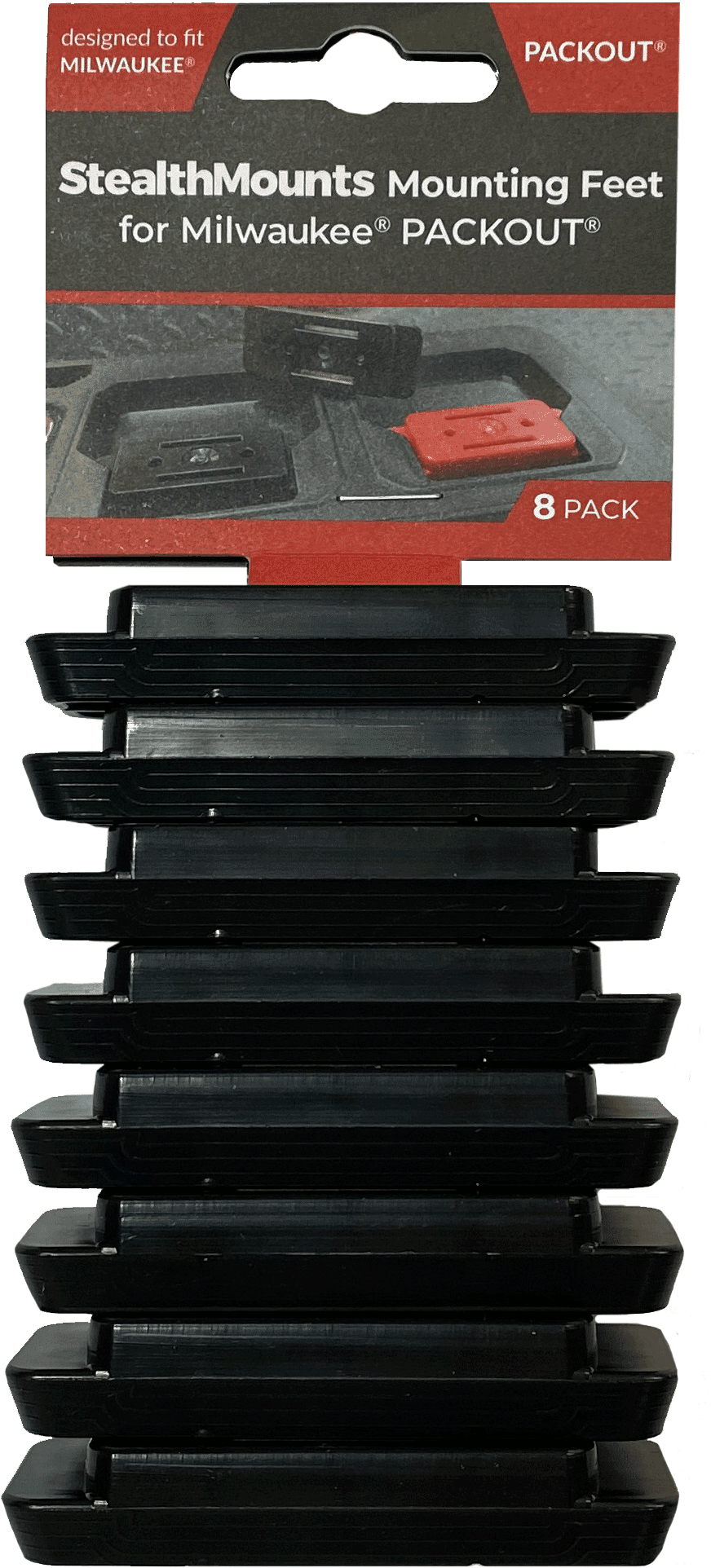 StealthMounts adapter feet for Milwaukee Packout 8 pack in black ABS