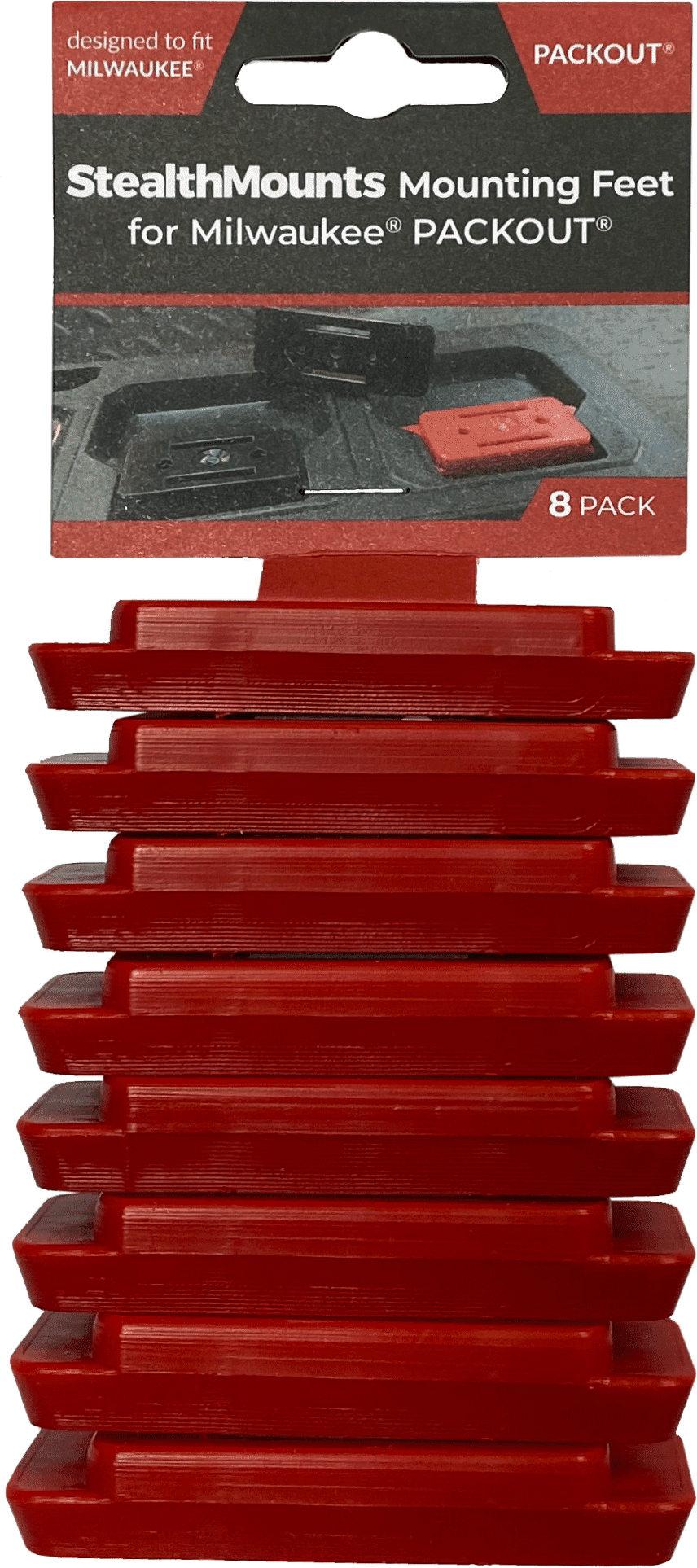 StealthMounts adapter feet for Milwaukee Packout 8 pack in black ABS