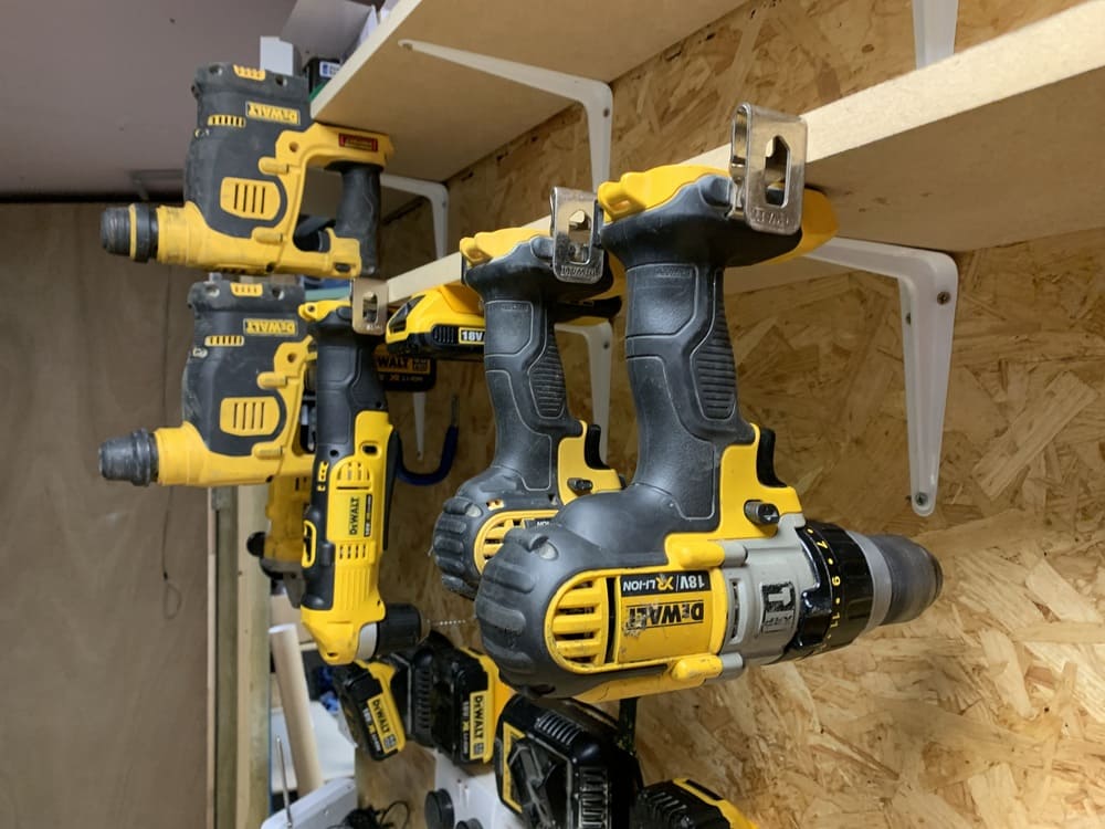StealthMounts tool mounts for DeWalt XR 18V 4 pack in yellow ABS