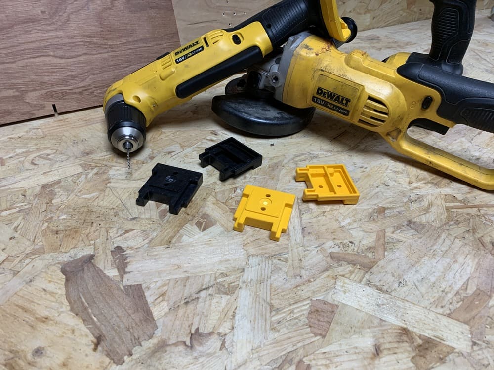 StealthMounts tool mounts for DeWalt XR 18V 4 pack in yellow ABS