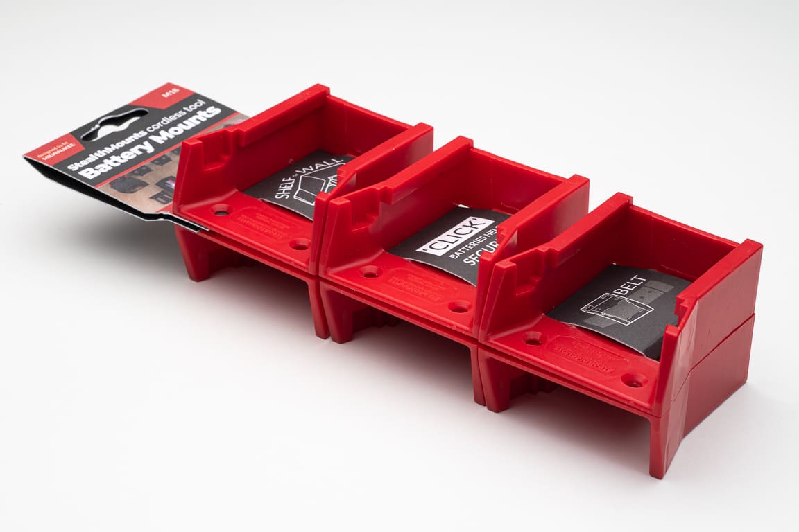 StealthMounts battery mounts for Milwaukee M18 6 pack in red ABS