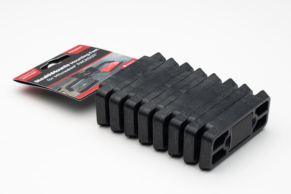 StealthMounts adapter feet for Milwaukee Packout 8 pack in black ABS