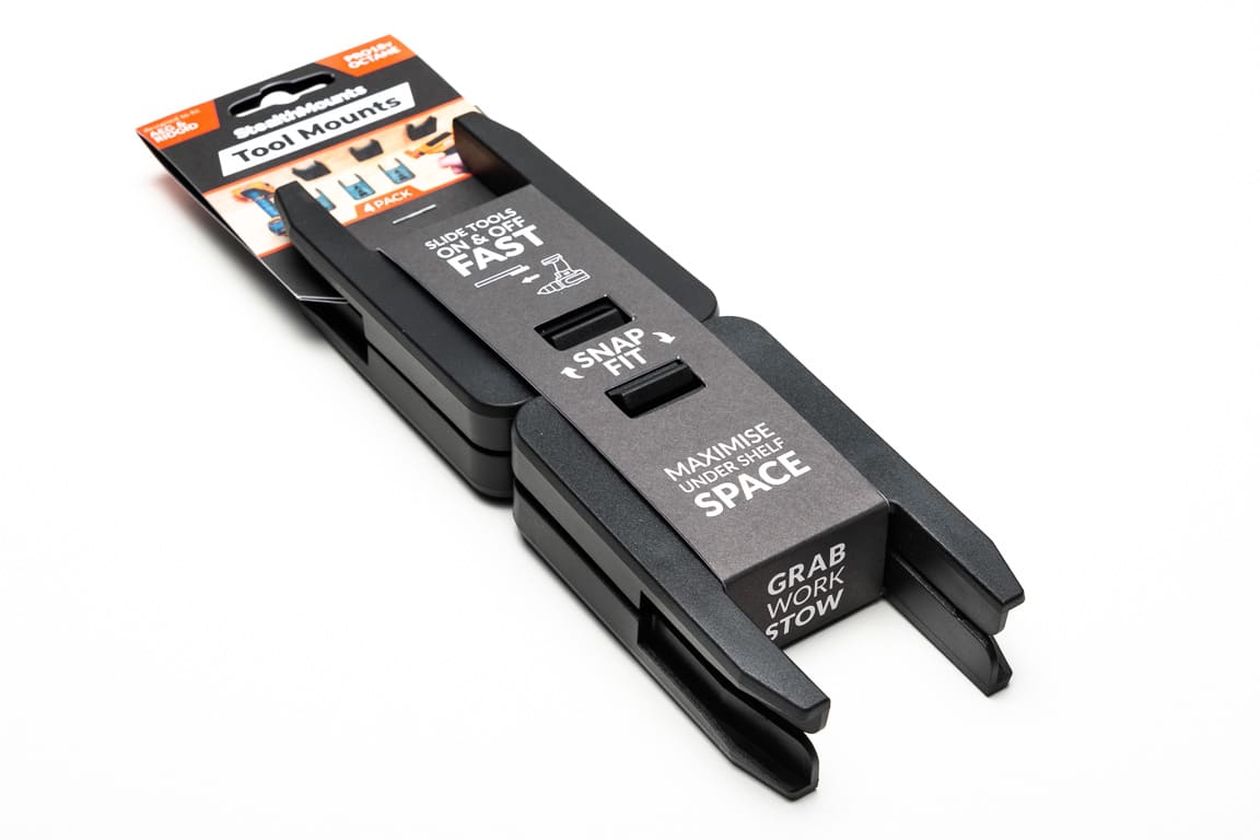StealthMounts maskinfÃ¤sten fÃ¶r Ridgid AEG 18V 4-pack i svart ABS