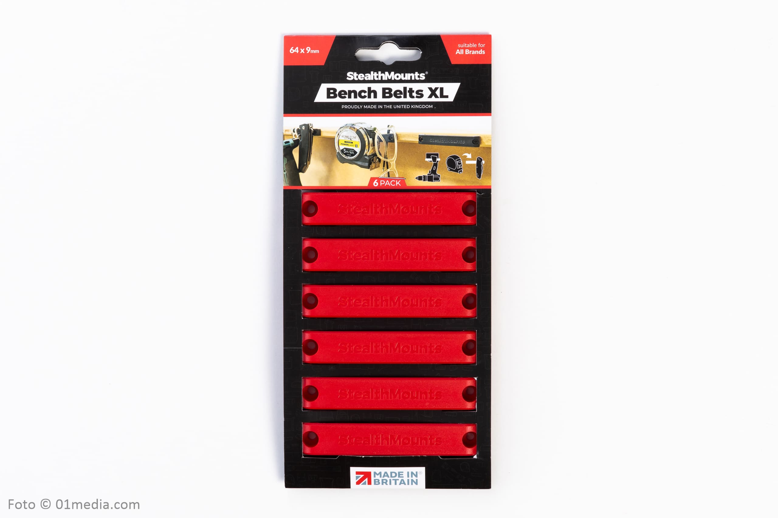 StealthMounts Bench Belt XL universalhållare 6-pack i svart ABS