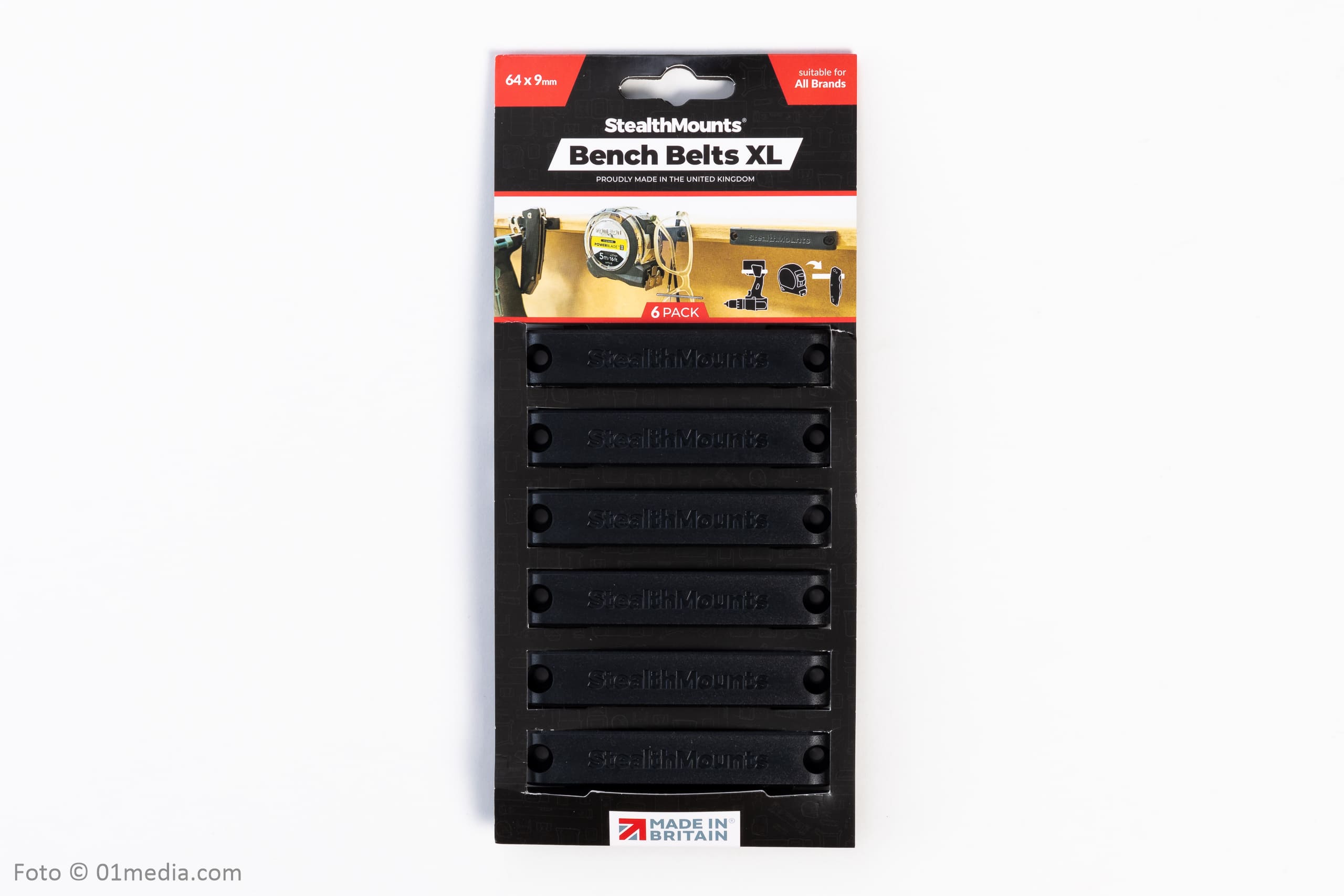 StealthMounts Bench Belt XL universalhållare 6-pack i svart ABS