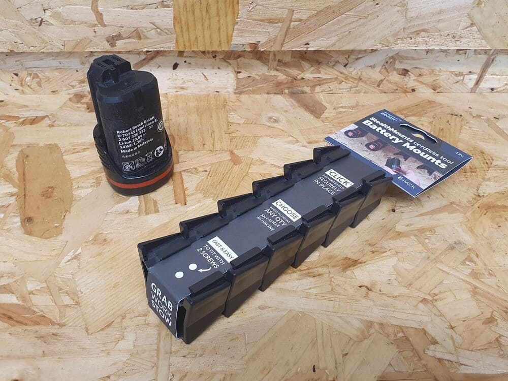 StealthMounts battery mounts for Bosch Professional 10.8V 12V 6 pack in black ABS
