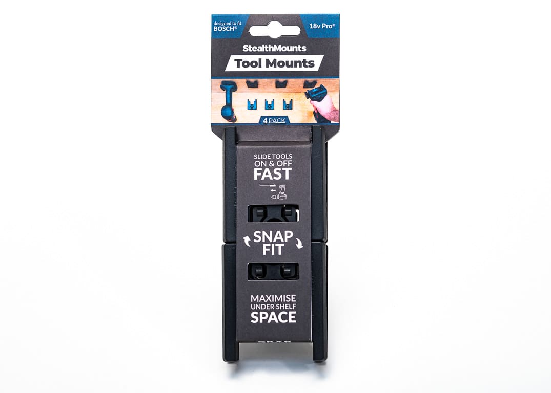 StealthMounts maskinfÃ¤sten fÃ¶r Bosch Professional 18V 4-pack i svart ABS