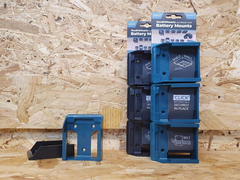StealthMounts battery mounts for Makita 40V XGT 6 pack in blue ABS