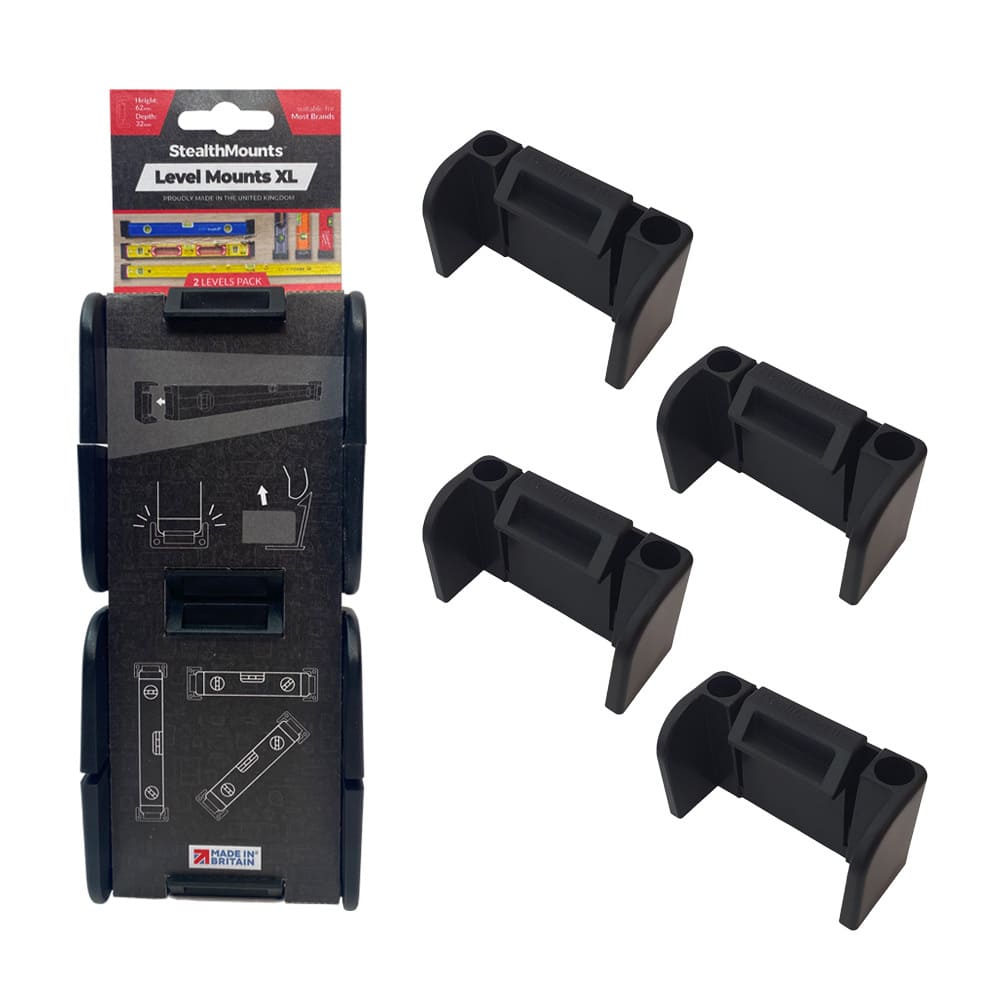 Vattenpasshållare XL 2-pack ABS för Stora Vattenpass Svart, StealthMounts