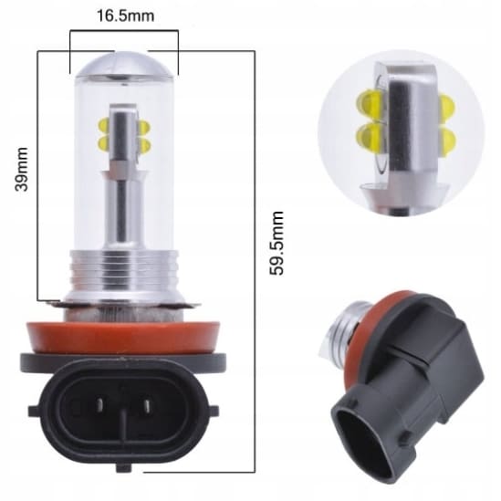 H8 H9 H11 LED 8x CREE XBD ultra white 6000K, 8000LM, passiv kylning, 2st