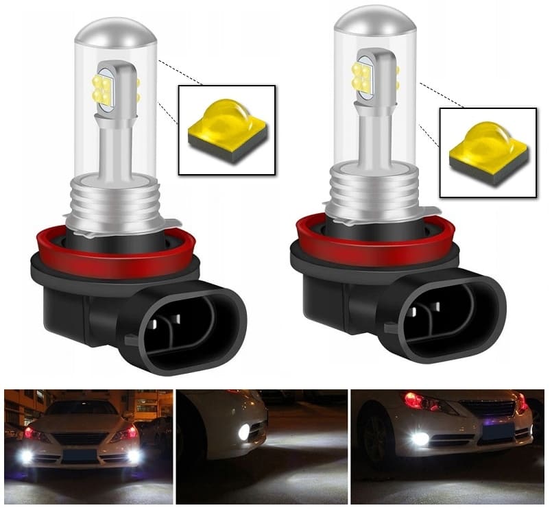 H8 H9 H11 LED 8x CREE XBD ultra white 6000K, 8000LM, passiv kylning, 2st