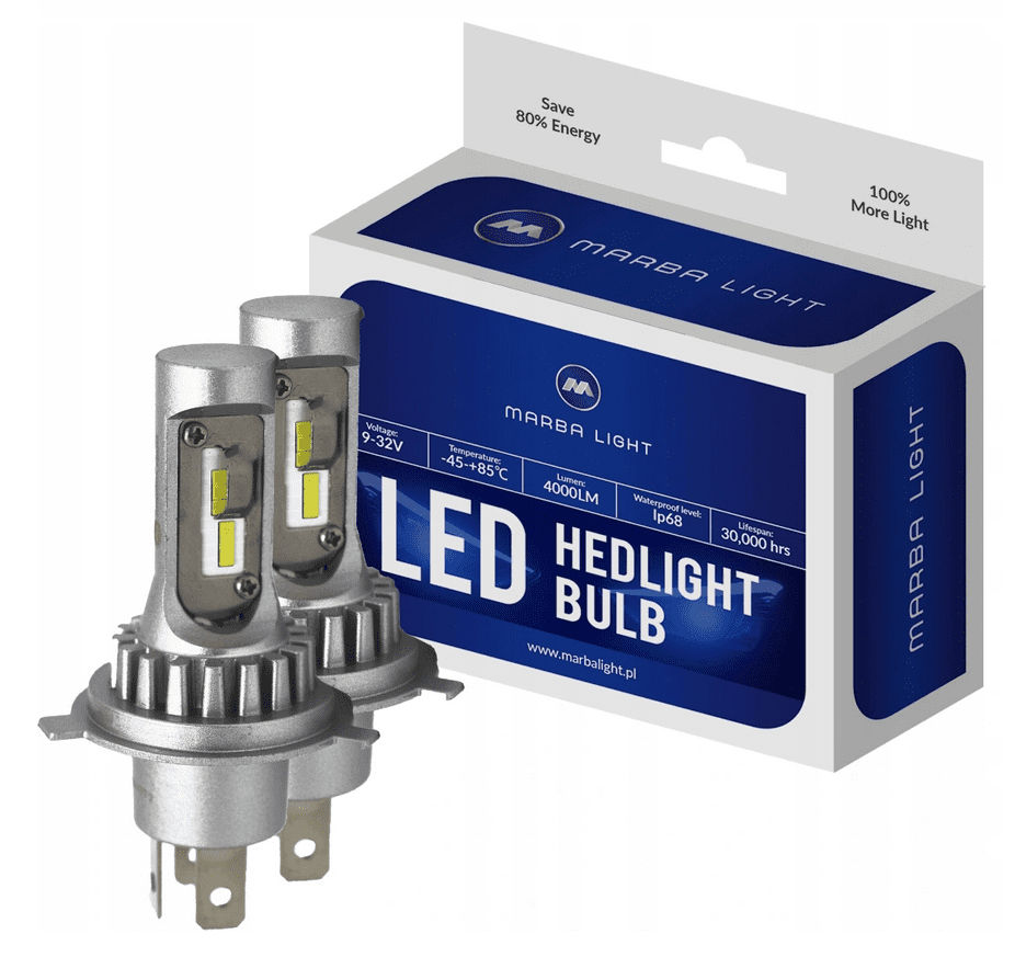H4 CSP LED, CE E9 certifierade, 4000 LM 6000K CANBUS, 2 lampor