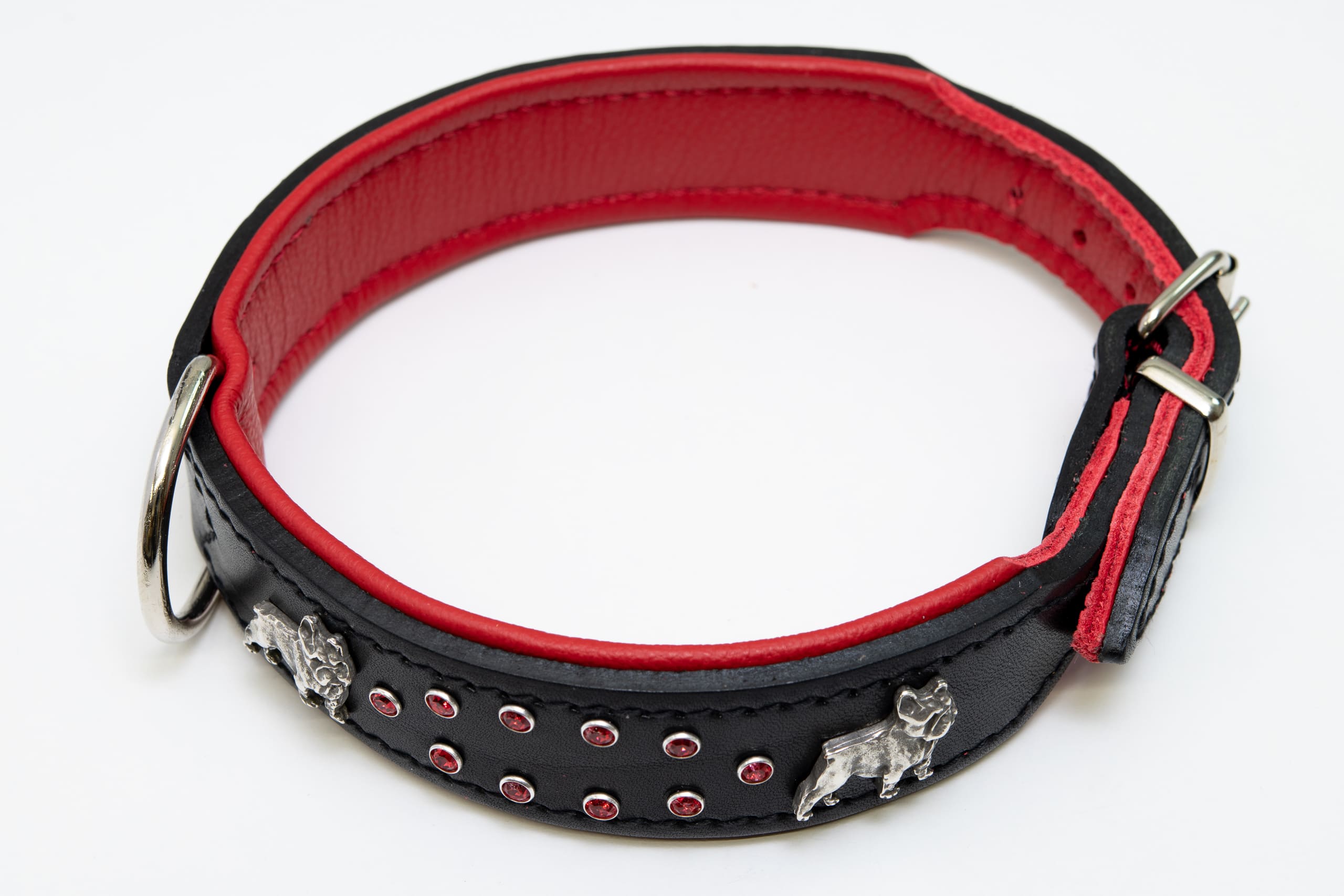Exkslusivt hundhalsband 48 cm, skräddarsytt, äkta läder med mjukt nappaläder på insidan, handgjort