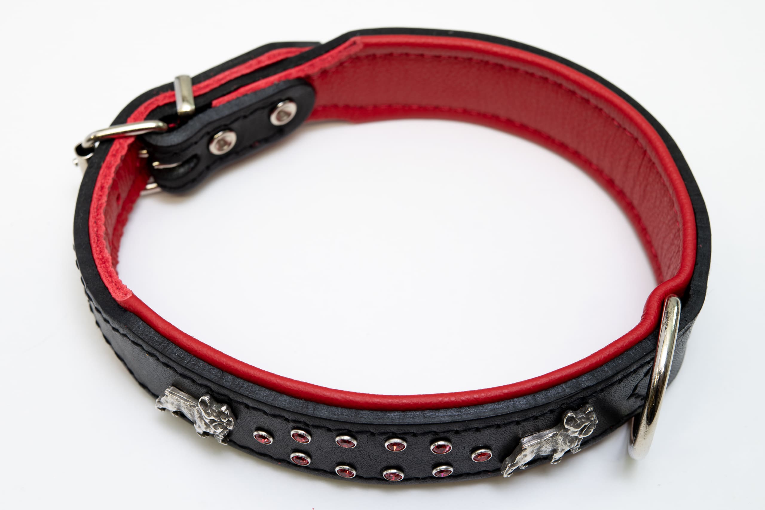 Exkslusivt hundhalsband 48 cm, skräddarsytt, äkta läder med mjukt nappaläder på insidan, handgjort