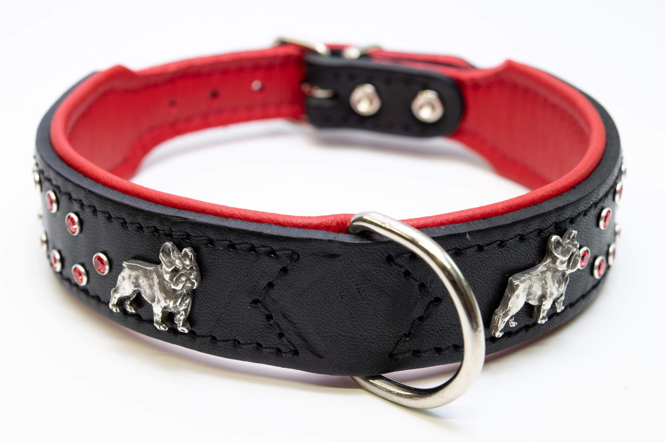 Exkslusivt hundhalsband 48 cm, skräddarsytt, äkta läder med mjukt nappaläder på insidan, handgjort