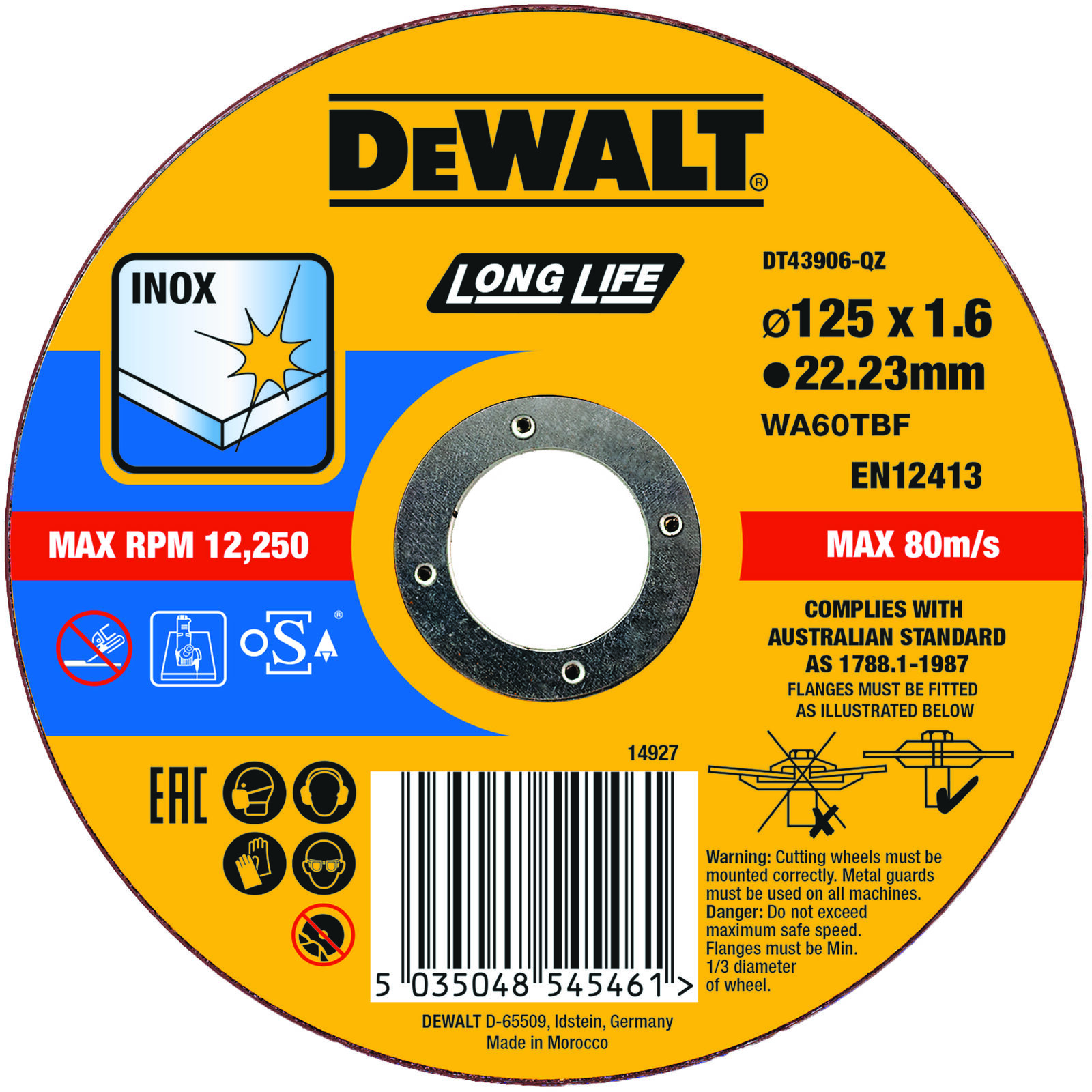 Kapskiva för rostfritt 125 x 1,6 mm | DeWalt