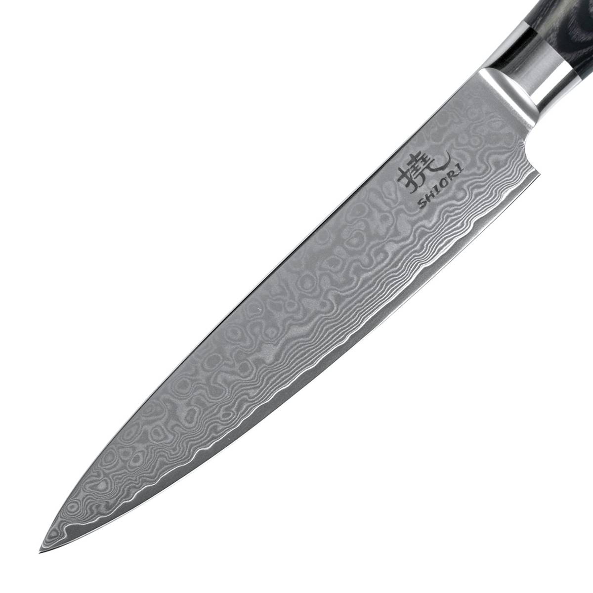SHIORI 3-Set 撓 Kuro Murō + Santoku + Sifu - set med tre japanska knivar av Damaskusstål