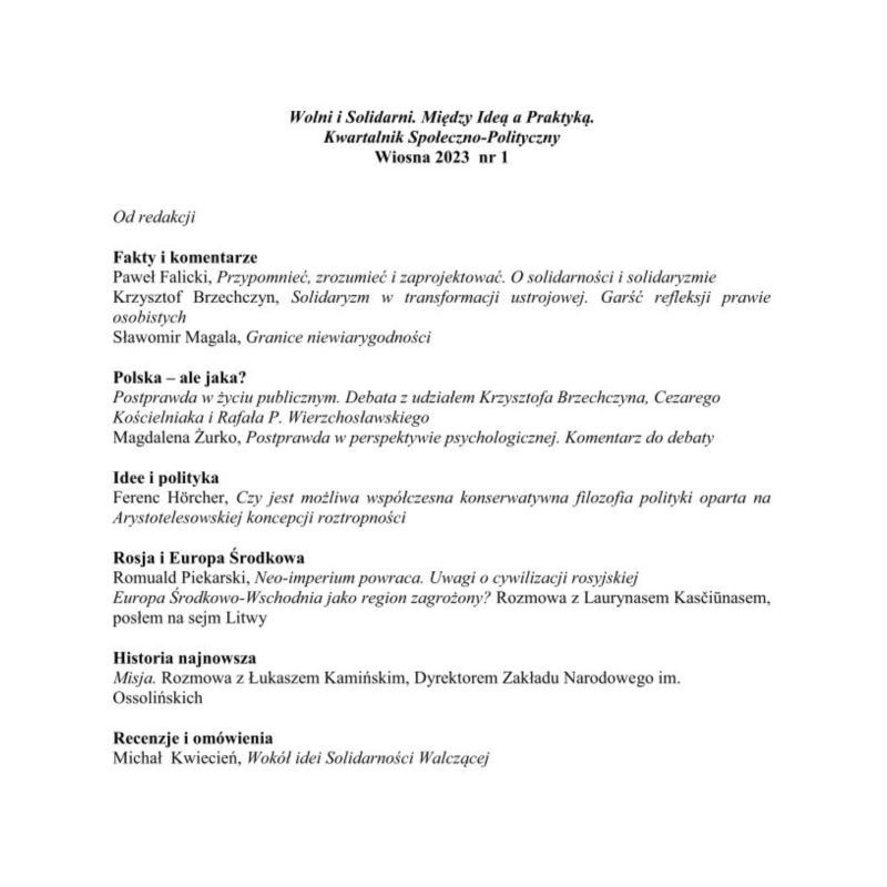 Wolni i Solidarni magazine issue 1, spring 2023