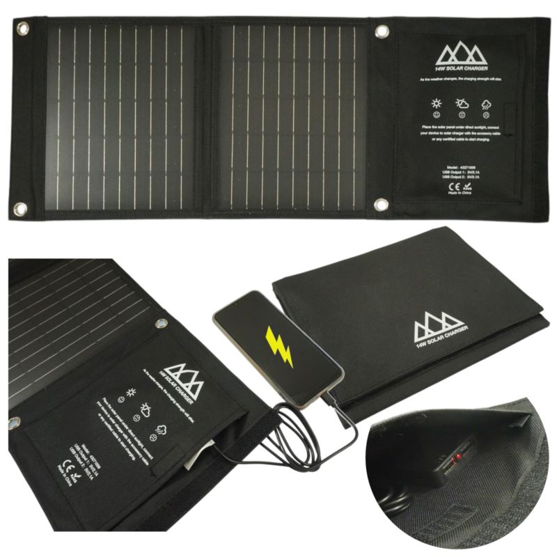 Vikbar solpanel fickformat 14W dubbel USB-utgång 5V/2.1A