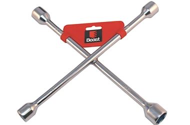 Cross Wheel Wrench, 17-22 mm Sizes, Hardened Steel, Beast