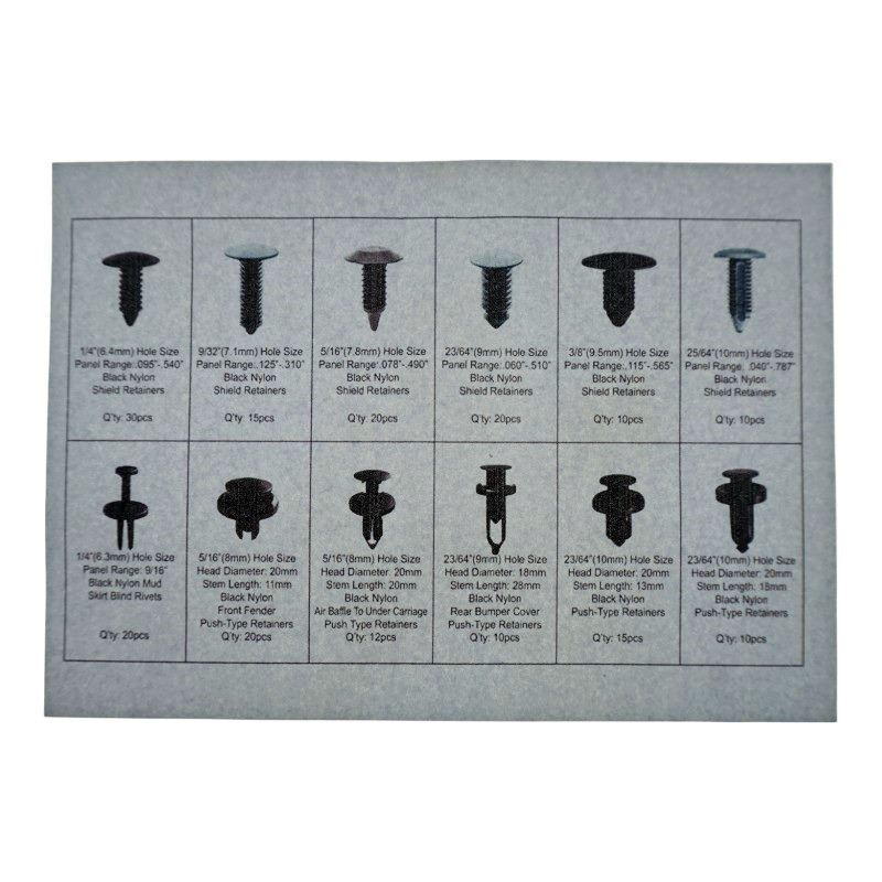 Car Clips and Body Pins, 192 pcs Black Plastic, BST-833090