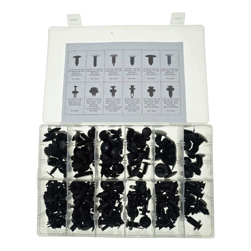 Car Clips and Body Pins, 192 pcs Black Plastic, BST-833090