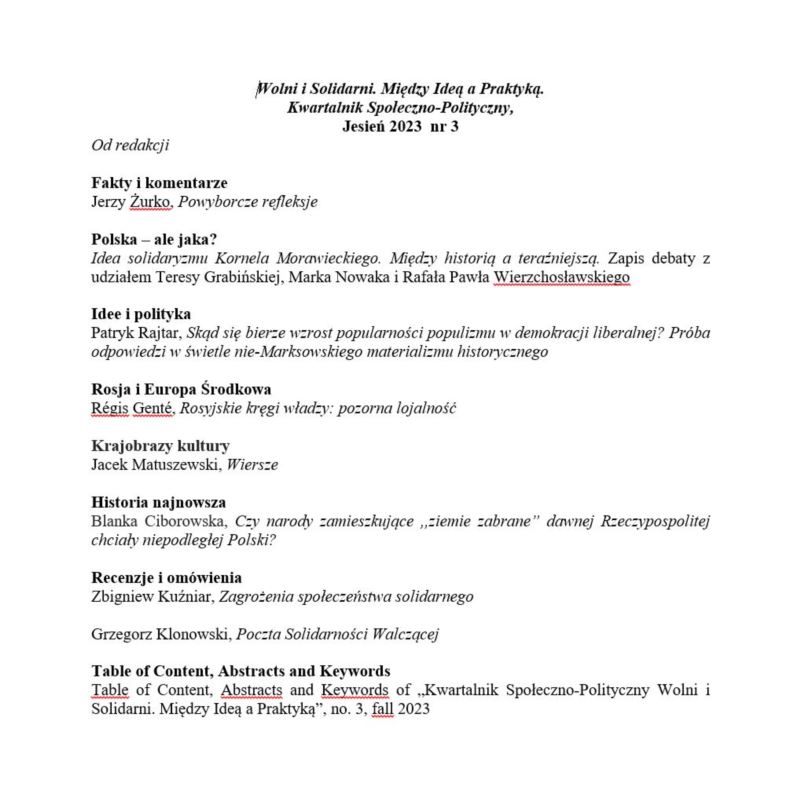 Tidskrift Wolni i Solidarni nr 3, hösten 2023