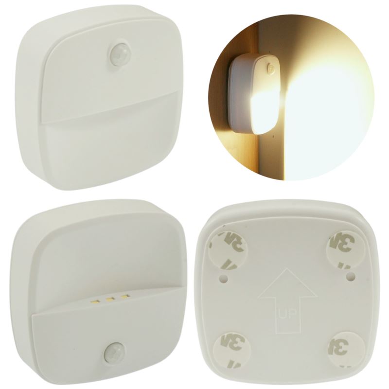 LED nattlampa med rörelsesensor 3 SMD, självhäftande, 3xAAA