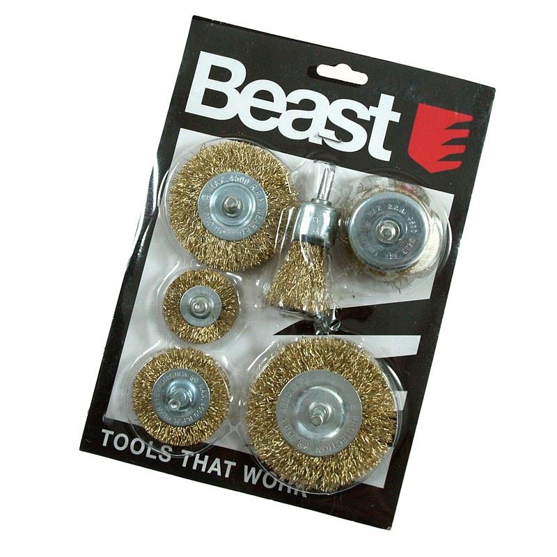 Steel Brushes for Drill 6-Pack, Crimped Brass Wire, Beast