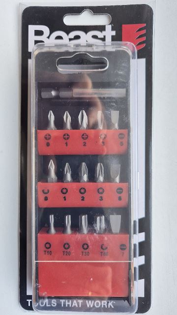 Magnetic Bit set 16 Pieces, Chrome-Vanadium Alloy, Beast