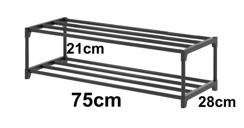 Skohylla 2-plan 75 x 28 x 21 cm, metall och plast, svart
