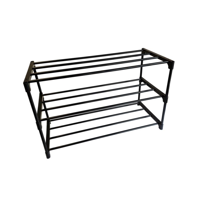 Skohylla 3-plan 60 x 28 x 38 cm, metall och plast, svart