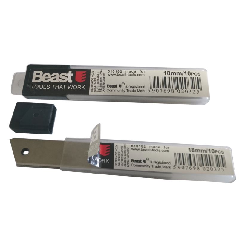 Tapetknivblad 18 mm 10st, härdat stål, 0, 4 mm tjocklek, Beast