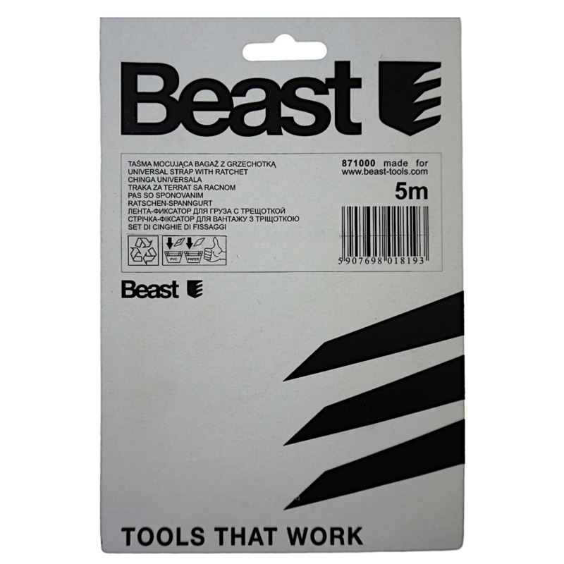 Luggage Fixing Tape with Hooks and Tensioner 5 m x 25 mm