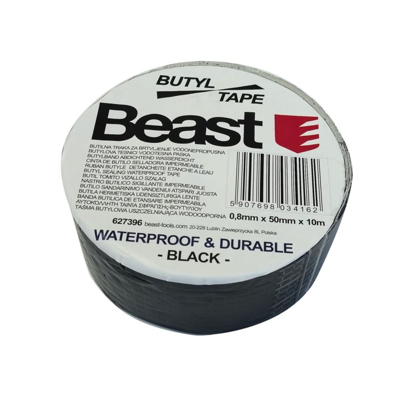 Black Butyl Tape, Waterproof UV-Resistant 0.8 x 50 mm, Beast