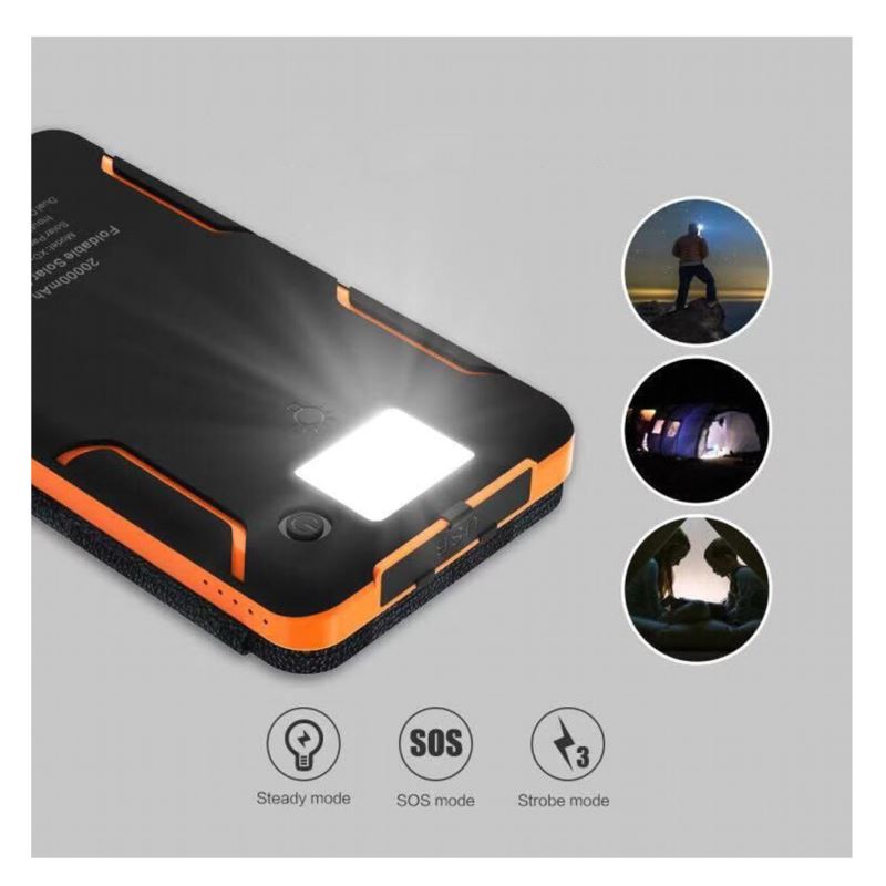 Solar Power Bank 20000mAh 4 Panels Foldable Flashlight 3 Modes Dual USB Shockproof, Beast