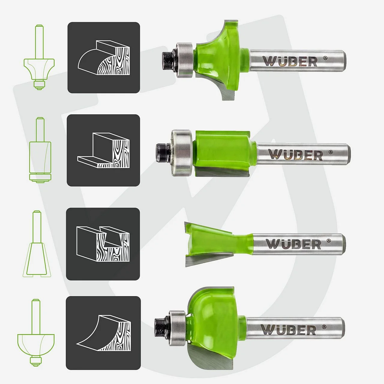 Router bit set 6 mm shank, 12 pieces