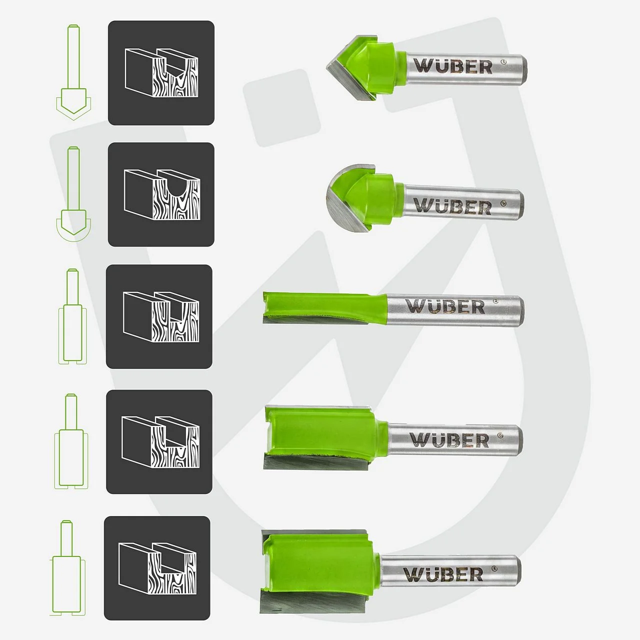 Router bit set 6 mm shank, 12 pieces
