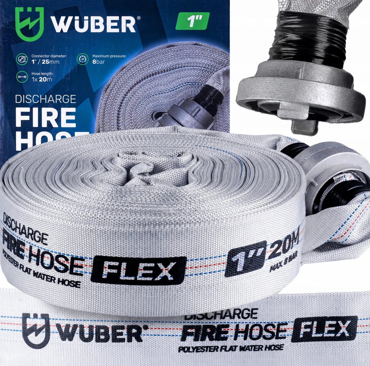 1 Inch Fire Hose 20 m with Quick Couplings – 8 bar